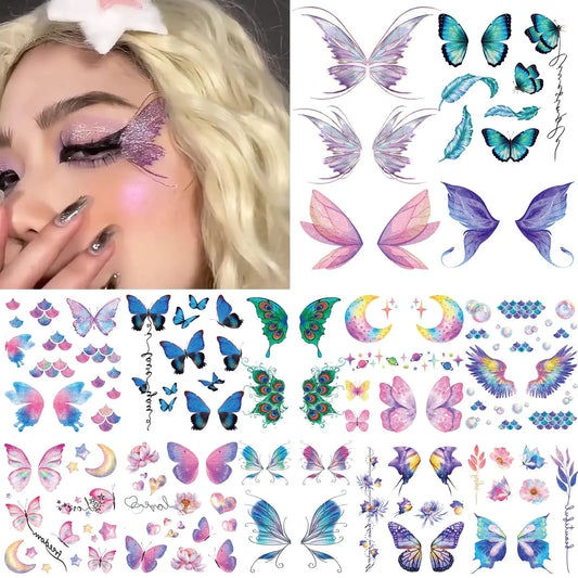 Onogola Glitter Butterfly Makeup Temporary Tattoos for Women Girls 13Sheets Colorful Butterflies Wings Fake Tattoo Stickers Waterproof for Face Eye Makeup Birthday Party Favors Gifts