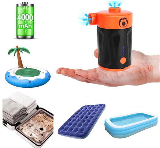 Electric Air Pump Battery Air Pump Inflatable Portable 2-in-1 Deflate Vacuum Bag Pump and Inflate with 4 Air Nozzles Air Pump for Air Mattresses Pool Toy (White) (Orange)